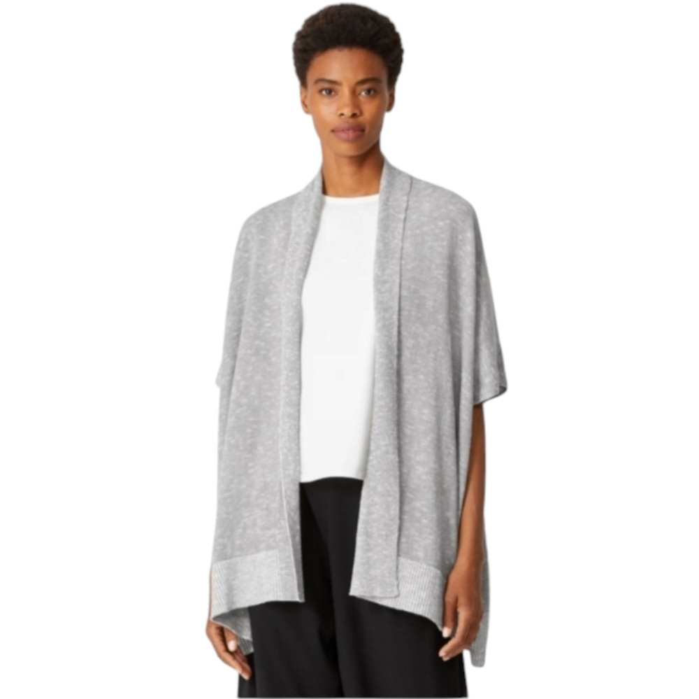 Eileen Fisher Women's Organic Cotton Linen Slub Cardigan Gray Boxy Long Size XS